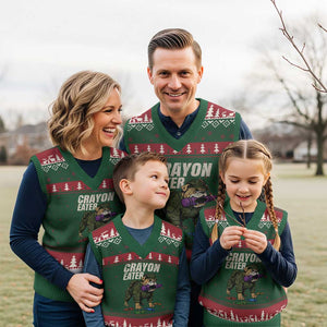 Crayon Eater V-Neck Knit Sweater Vest Funny Bulldog Military Corps Proud Soldier Family TS10 Red Green Print Your Wear
