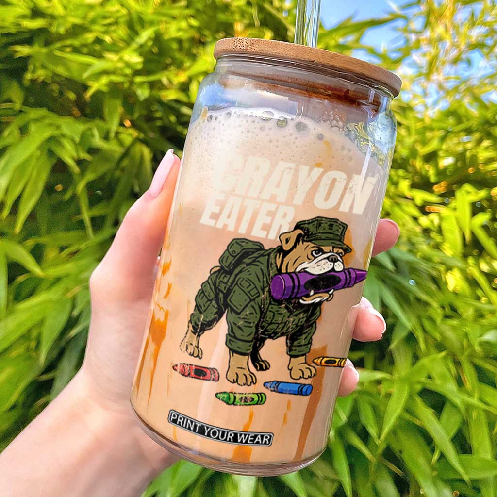 Crayon Eater Glass Can Funny Bulldog Military Corps Proud Soldier Family TS10 Black Print Your Wear