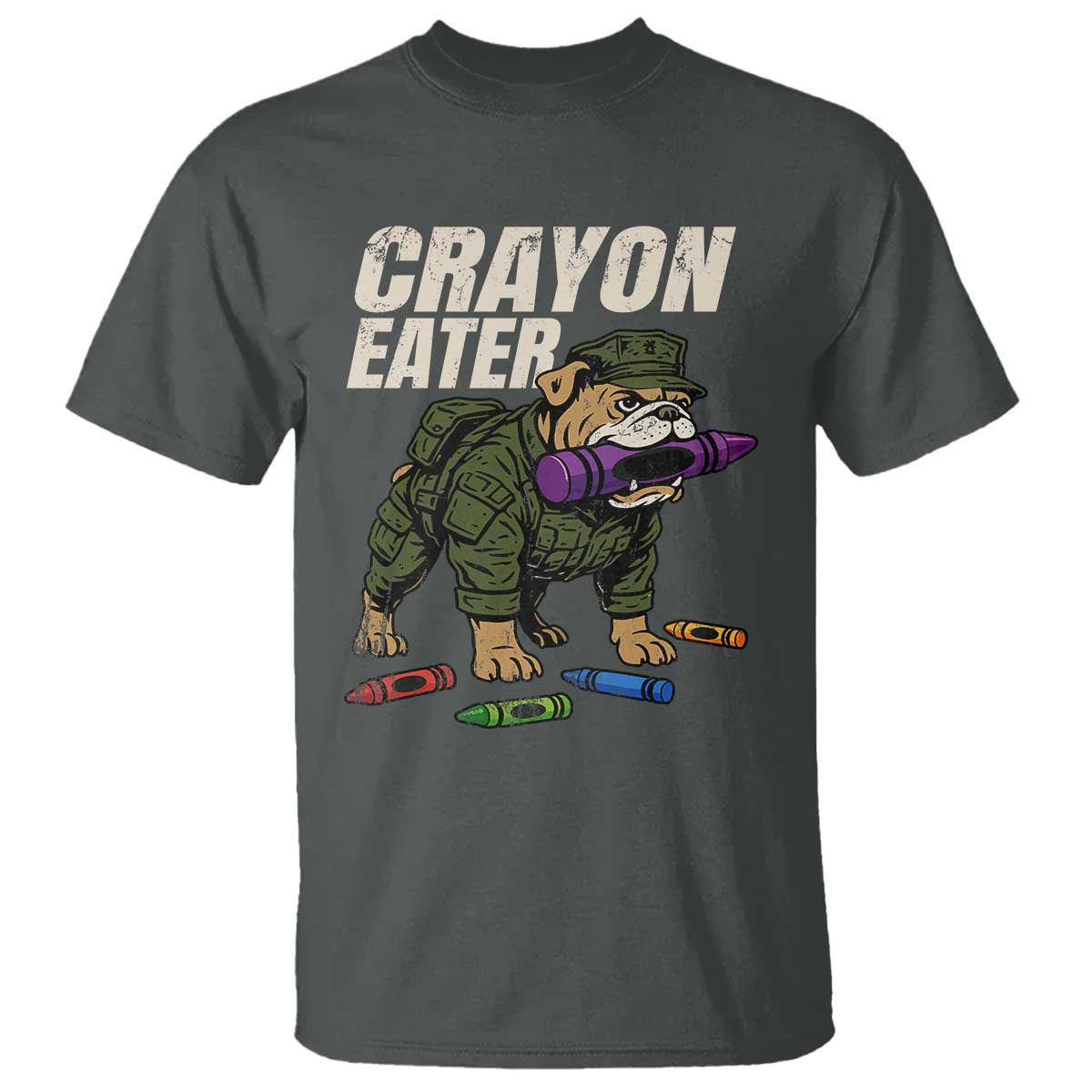 Crayon Eater T Shirt Funny Bulldog Military Corps Proud Soldier Family TS10 Dark Heather Print Your Wear
