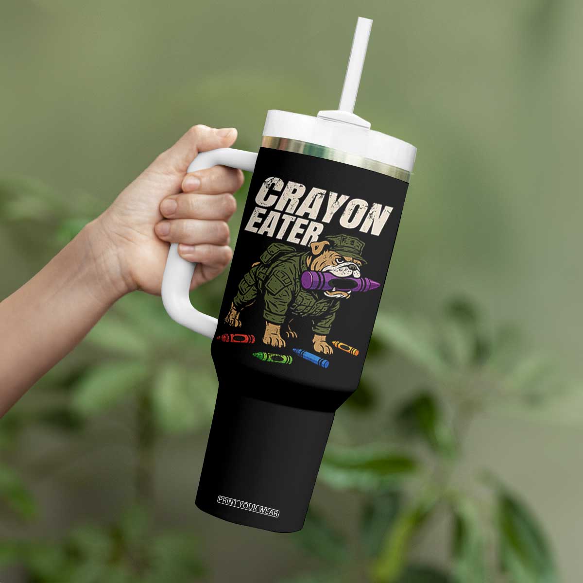 Crayon Eater Tumbler With Handle Funny Bulldog Military Corps Proud Soldier Family TS10 Print Your Wear