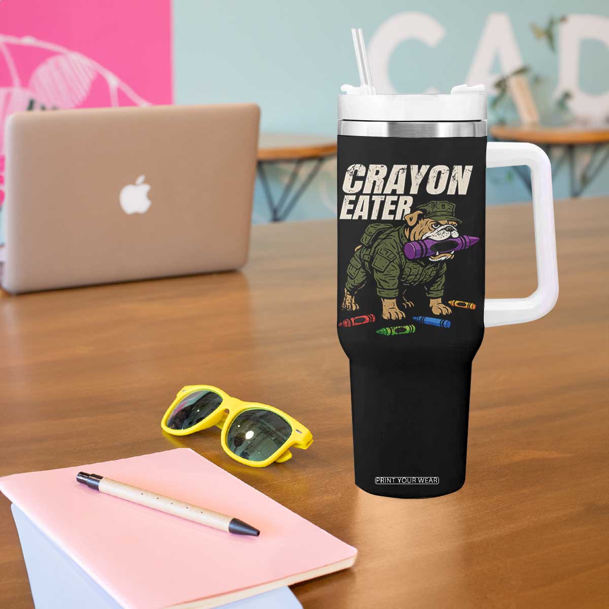 Crayon Eater Tumbler With Handle Funny Bulldog Military Corps Proud Soldier Family TS10 Print Your Wear
