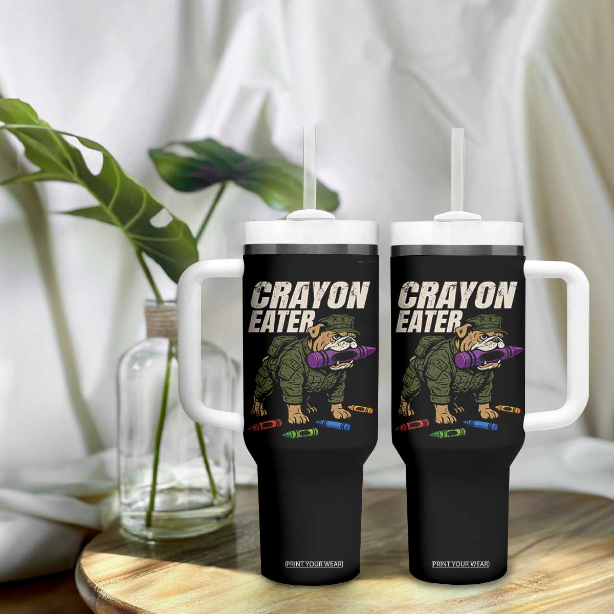 Crayon Eater Tumbler With Handle Funny Bulldog Military Corps Proud Soldier Family TS10 Print Your Wear