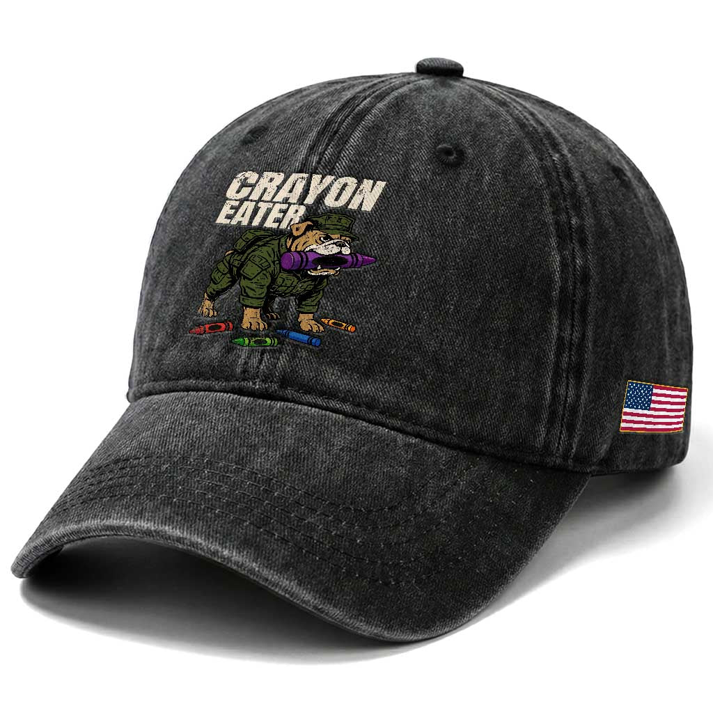 Crayon Eater Washed Cotton Baseball Cap Funny Bulldog Military Corps Proud Soldier Family TS10 Print Your Wear