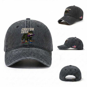 Crayon Eater Washed Cotton Baseball Cap Funny Bulldog Military Corps Proud Soldier Family TS10 Washed Cap Universal Fit Dark Gray Print Your Wear