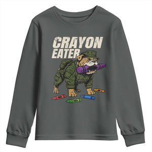 Crayon Eater Youth Sweatshirt Funny Bulldog Military Corps Proud Soldier Family TS10 Dark Heather Print Your Wear