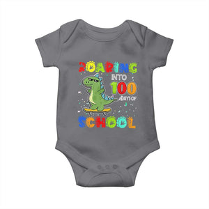 100 Days Of School Dinosaur Baby Onesie Trex Dino Skateboard Skateboarding Boys Roaring Into 100th Day TS10 Charcoal Print Your Wear