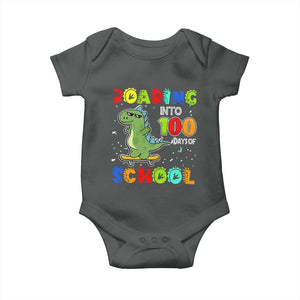 100 Days Of School Dinosaur Baby Onesie Trex Dino Skateboard Skateboarding Boys Roaring Into 100th Day TS10 Dark Heather Print Your Wear