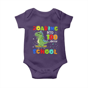 100 Days Of School Dinosaur Baby Onesie Trex Dino Skateboard Skateboarding Boys Roaring Into 100th Day TS10 Purple Print Your Wear