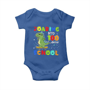100 Days Of School Dinosaur Baby Onesie Trex Dino Skateboard Skateboarding Boys Roaring Into 100th Day TS10 Royal Blue Print Your Wear
