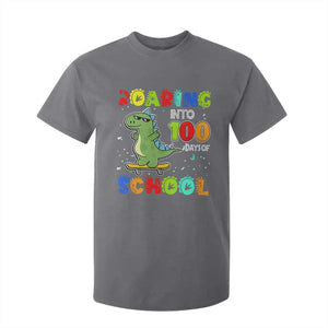 100 Days Of School Dinosaur T Shirt For Kid Trex Dino Skateboard Skateboarding Boys Roaring Into 100th Day TS10 Charcoal Print Your Wear