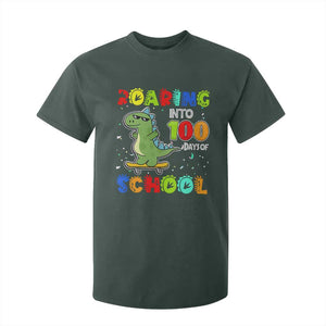 100 Days Of School Dinosaur T Shirt For Kid Trex Dino Skateboard Skateboarding Boys Roaring Into 100th Day TS10 Dark Forest Green Print Your Wear