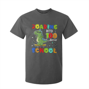 100 Days Of School Dinosaur T Shirt For Kid Trex Dino Skateboard Skateboarding Boys Roaring Into 100th Day TS10 Dark Heather Print Your Wear