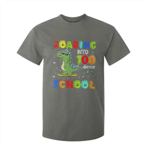 100 Days Of School Dinosaur T Shirt For Kid Trex Dino Skateboard Skateboarding Boys Roaring Into 100th Day TS10 Military Green Print Your Wear