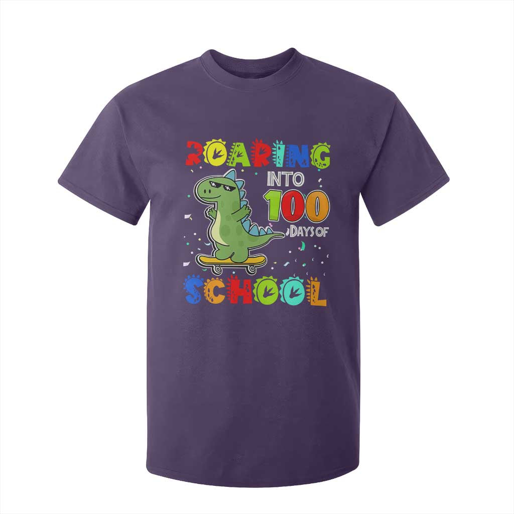 100 Days Of School Dinosaur T Shirt For Kid Trex Dino Skateboard Skateboarding Boys Roaring Into 100th Day TS10 Purple Print Your Wear