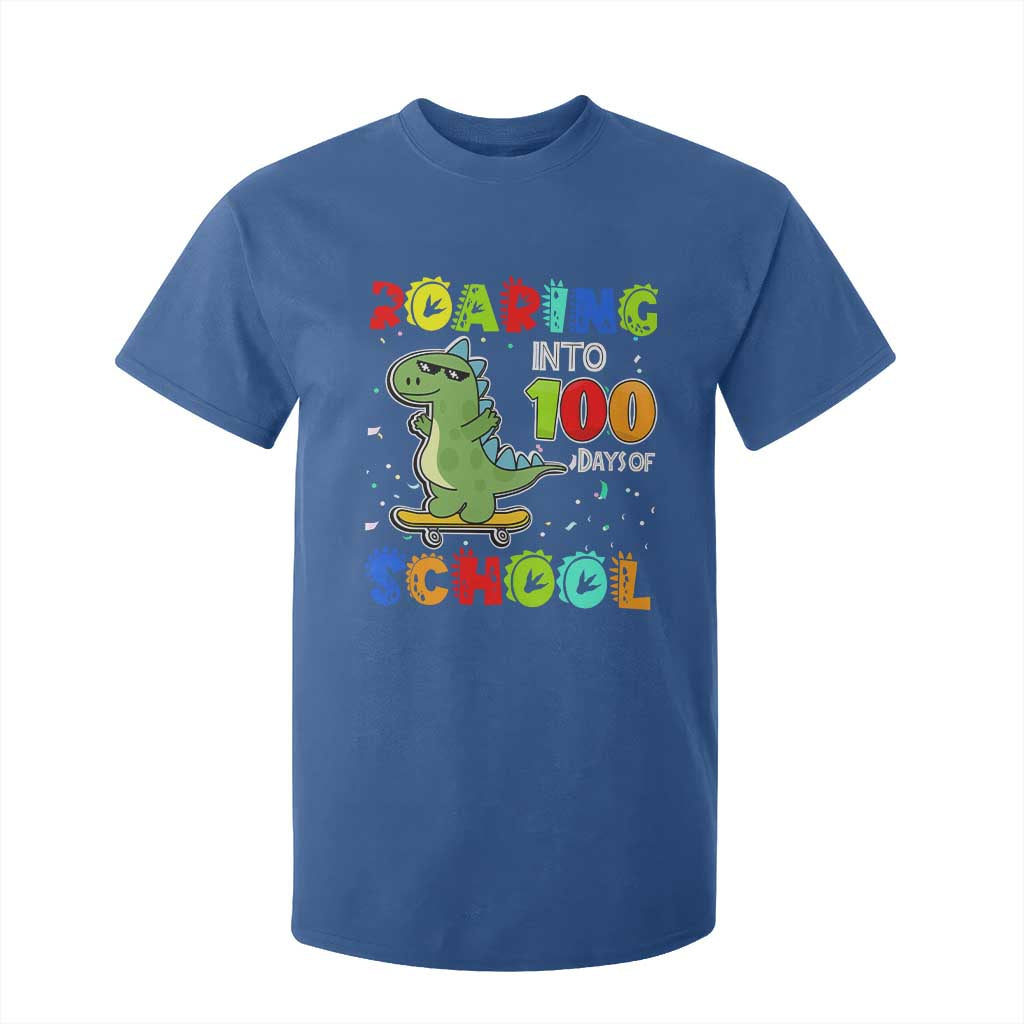 100 Days Of School Dinosaur T Shirt For Kid Trex Dino Skateboard Skateboarding Boys Roaring Into 100th Day TS10 Royal Blue Print Your Wear