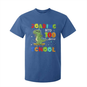 100 Days Of School Dinosaur T Shirt For Kid Trex Dino Skateboard Skateboarding Boys Roaring Into 100th Day TS10 Royal Blue Print Your Wear