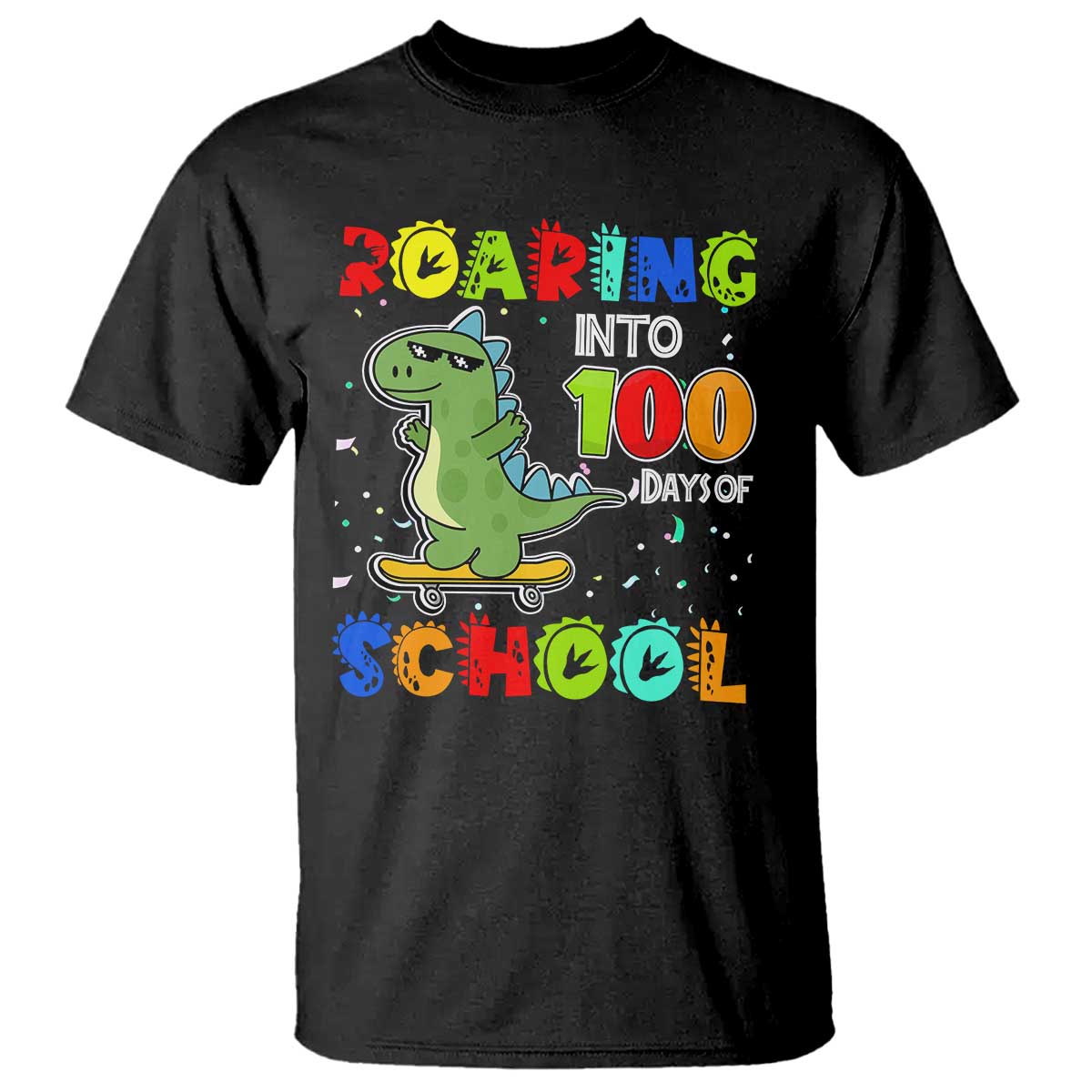 100 Days Of School Dinosaur T Shirt Trex Dino Skateboard Skateboarding Boys Roaring Into 100th Day TS10 Black Print Your Wear