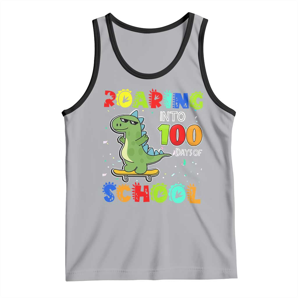 100 Days Of School Dinosaur Tank Top Trex Dino Skateboard Skateboarding Boys Roaring Into 100th Day TS10 Athletic Heather Black Print Your Wear