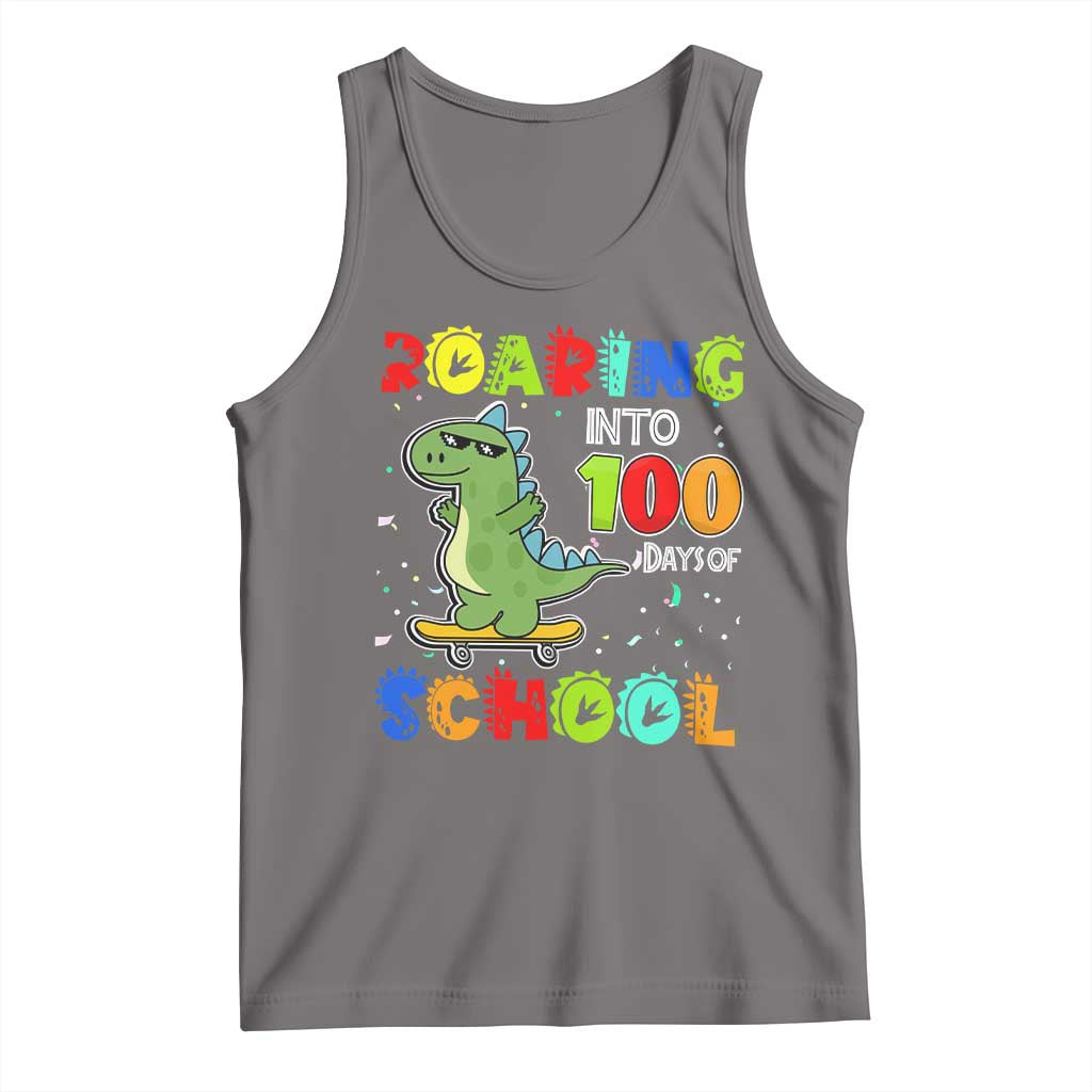 100 Days Of School Dinosaur Tank Top Trex Dino Skateboard Skateboarding Boys Roaring Into 100th Day TS10 Deep Heather Print Your Wear