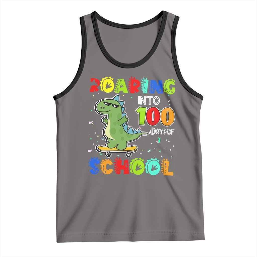 100 Days Of School Dinosaur Tank Top Trex Dino Skateboard Skateboarding Boys Roaring Into 100th Day TS10 Deep Heather Black Print Your Wear