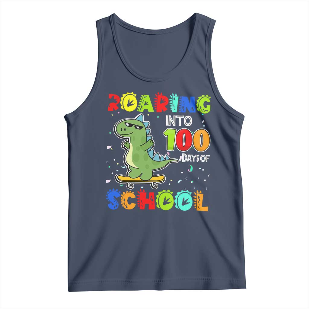 100 Days Of School Dinosaur Tank Top Trex Dino Skateboard Skateboarding Boys Roaring Into 100th Day TS10 Navy Print Your Wear