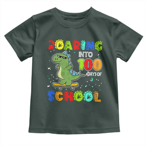 100 Days Of School Dinosaur Toddler T Shirt Trex Dino Skateboard Skateboarding Boys Roaring Into 100th Day TS10 Dark Forest Green Print Your Wear