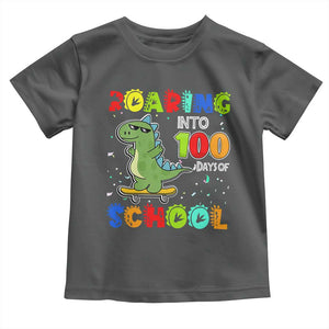 100 Days Of School Dinosaur Toddler T Shirt Trex Dino Skateboard Skateboarding Boys Roaring Into 100th Day TS10 Dark Heather Print Your Wear