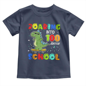 100 Days Of School Dinosaur Toddler T Shirt Trex Dino Skateboard Skateboarding Boys Roaring Into 100th Day TS10 Navy Print Your Wear