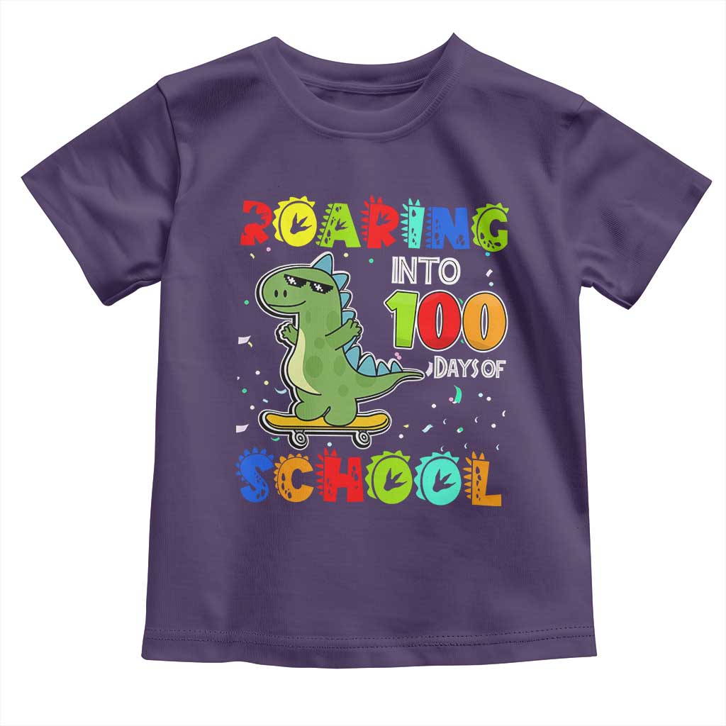 100 Days Of School Dinosaur Toddler T Shirt Trex Dino Skateboard Skateboarding Boys Roaring Into 100th Day TS10 Purple Print Your Wear