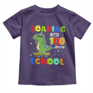 100 Days Of School Dinosaur Toddler T Shirt Trex Dino Skateboard Skateboarding Boys Roaring Into 100th Day TS10 Purple Print Your Wear