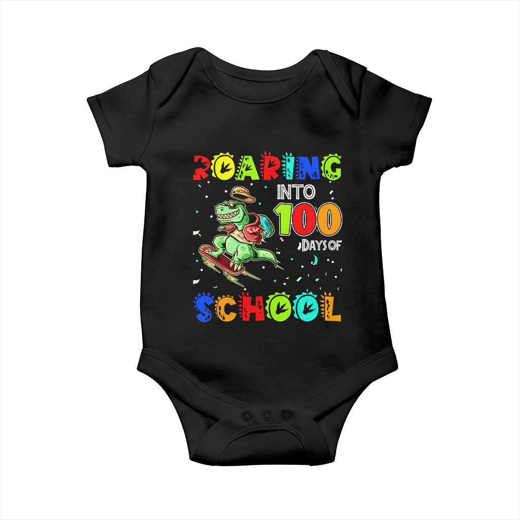 Funny Dinosaur Trex Roaring Into 100 Days Of School Baby Onesie TS10 Black Print Your Wear