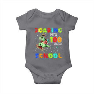 Funny Dinosaur Trex Roaring Into 100 Days Of School Baby Onesie TS10 Charcoal Print Your Wear
