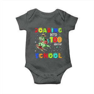 Funny Dinosaur Trex Roaring Into 100 Days Of School Baby Onesie TS10 Dark Heather Print Your Wear