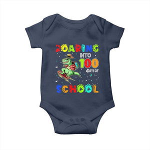 Funny Dinosaur Trex Roaring Into 100 Days Of School Baby Onesie TS10 Navy Print Your Wear