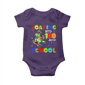 Funny Dinosaur Trex Roaring Into 100 Days Of School Baby Onesie TS10 Purple Print Your Wear
