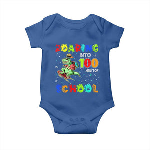 Funny Dinosaur Trex Roaring Into 100 Days Of School Baby Onesie TS10 Royal Blue Print Your Wear