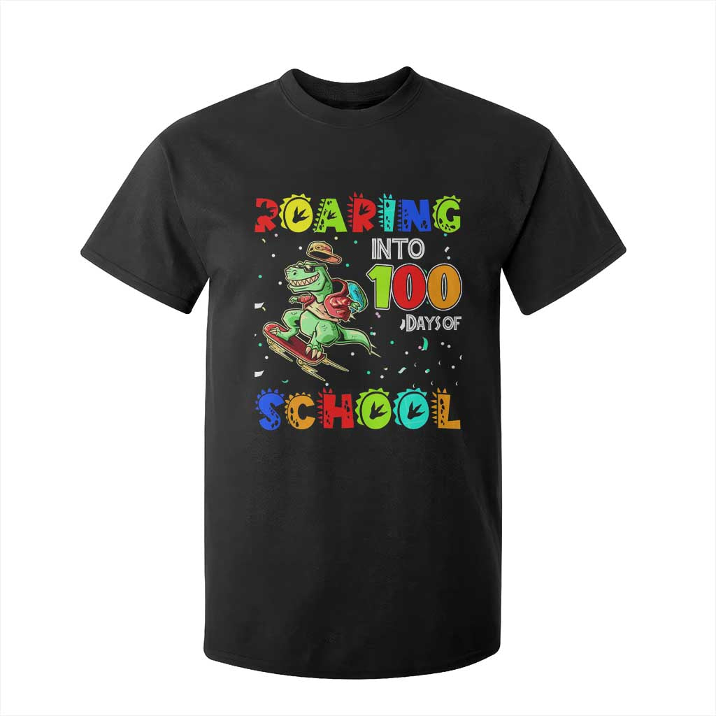 Funny Dinosaur Trex Roaring Into 100 Days Of School T Shirt For Kid TS10 Black Print Your Wear