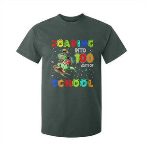 Funny Dinosaur Trex Roaring Into 100 Days Of School T Shirt For Kid TS10 Dark Forest Green Print Your Wear