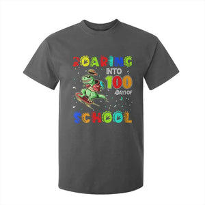 Funny Dinosaur Trex Roaring Into 100 Days Of School T Shirt For Kid TS10 Dark Heather Print Your Wear