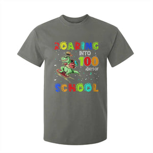 Funny Dinosaur Trex Roaring Into 100 Days Of School T Shirt For Kid TS10 Military Green Print Your Wear