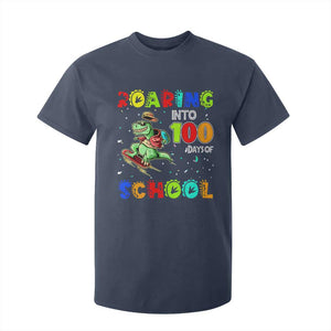 Funny Dinosaur Trex Roaring Into 100 Days Of School T Shirt For Kid TS10 Navy Print Your Wear