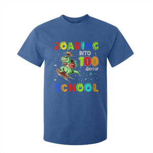 Funny Dinosaur Trex Roaring Into 100 Days Of School T Shirt For Kid TS10 Royal Blue Print Your Wear