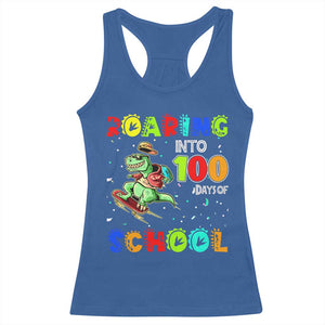 Funny Dinosaur Trex Roaring Into 100 Days Of School Racerback Tank Top TS10 Royal Blue Print Your Wear