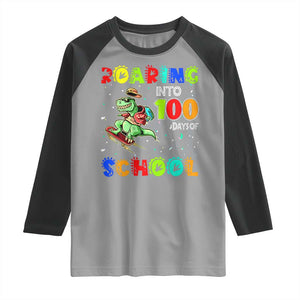 Funny Dinosaur Trex Roaring Into 100 Days Of School Raglan Shirt TS10 Sport Gray Black Print Your Wear