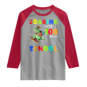 Funny Dinosaur Trex Roaring Into 100 Days Of School Raglan Shirt TS10 Sport Gray Red Print Your Wear
