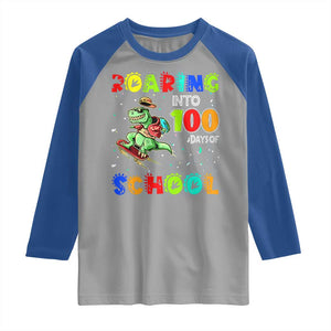 Funny Dinosaur Trex Roaring Into 100 Days Of School Raglan Shirt TS10 Sport Gray Royal Print Your Wear