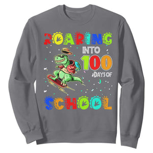 Funny Dinosaur Trex Roaring Into 100 Days Of School Sweatshirt TS10 Charcoal Print Your Wear