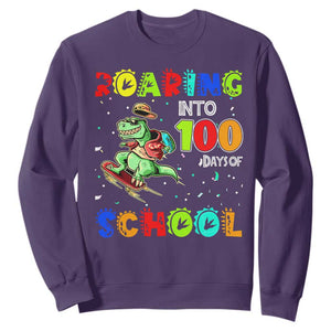 Funny Dinosaur Trex Roaring Into 100 Days Of School Sweatshirt TS10 Purple Print Your Wear