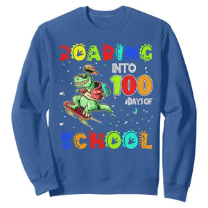 Funny Dinosaur Trex Roaring Into 100 Days Of School Sweatshirt TS10 Royal Blue Print Your Wear