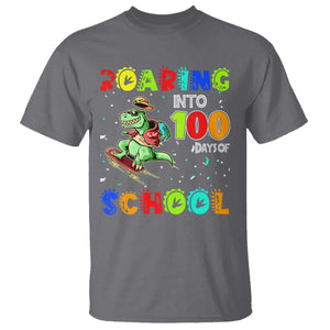 Funny Dinosaur Trex Roaring Into 100 Days Of School T Shirt TS10 Charcoal Print Your Wear